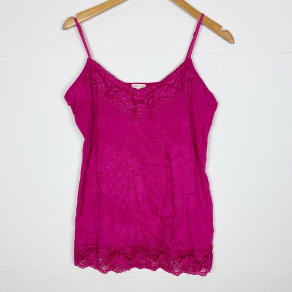 Maurices Tops - Maurices Lace Babydoll Cami Tank Top Women's Size XL Pink Crinkle Fabric Y2K